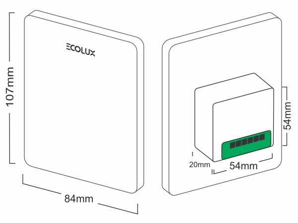 ابعاد و اندازه ترموستات دیجیتال توکار اکولوکس ET-4S1C